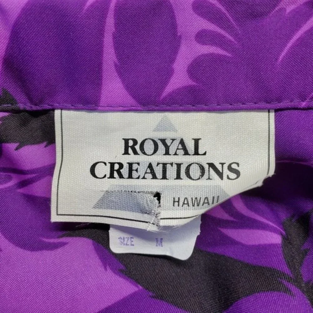 Vintage Royal Creations Hawaiian Camp Shirt‎ Purple White Floral Aloha M Medium